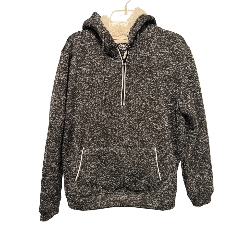 Rebel Star‎ Pullover Hoodie Black Gray Sherpa Lined Warm Zip Up Women's Size M
